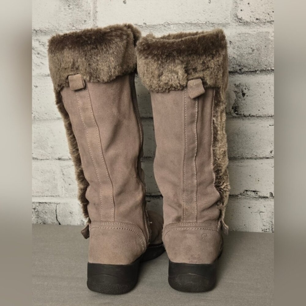Denver Hayes Taupe Suede Faux Fur Winter Boots Women’s Size 7 Mid Calf Warm Zip - Picture 4 of 13